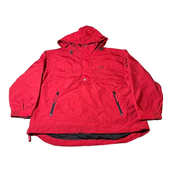 Chaps Red Hooded Windbreaker Zip Pockets Long Sleeve Jacket Men’s Size Large - Picture 4 of 9